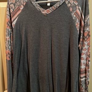 Emerald Charcoal and Patterned Long Sleeve Top